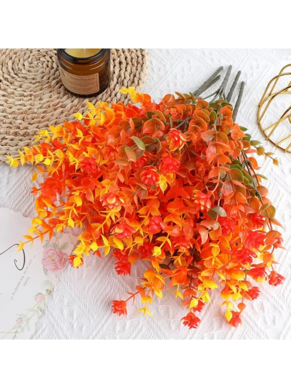 12 Bundles Faux Fall Flowers - No Fade Plastic Plants for Indoor/Outdoor Decor